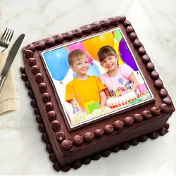Tempting Chocolate Photo Cake in Square Shape
