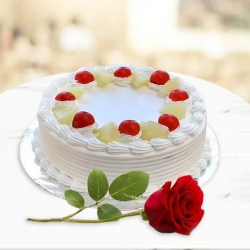 Buy Vanilla Cake N Red Rose 