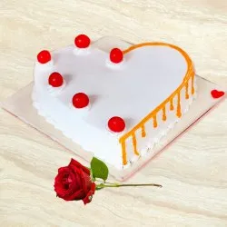 Online Heart-Shaped Vanilla Cake N Red Rose