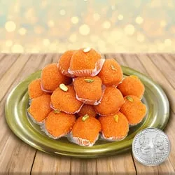 Shop for Haldirams Ladoo with Gold Plated Thali N Free Coin