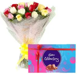 Marvelous Mixed Rose Bouquet and Cadbury Celebrations