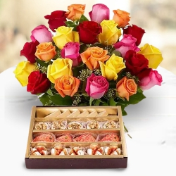 Gorgeous mixed Roses and tasty assorted Sweets