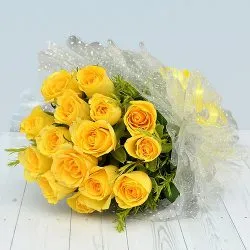 Blushing Bouquet of Yellow Roses