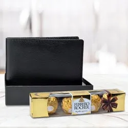 Outstanding Black Leather Wallet with Ferrero Rocher Chocolate