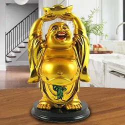 Buy Golden Standing Laughing Buddha Holding Ingot