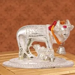 Remarkable Kamdhenu Cow N Calf Idol for Pooja Mandir