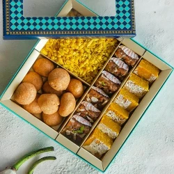 Elegant Box of Tasty Kesar Mithai with Savories