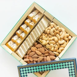 Finest Kaju Sweets with Roasted Dry Fruits Treat Box from Kesar