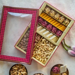 Tempting Nuts with Assorted Kesar Sweets Treat Box