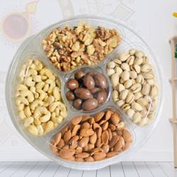 Exquisite Dry Fruits Gift Tray with Laxmi Ganesh Idol<br>