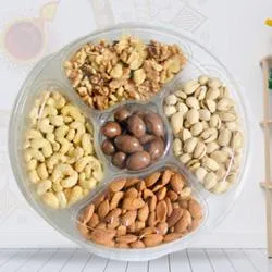 Exquisite Dry Fruits Gift Tray with Laxmi Ganesh Idol<br>